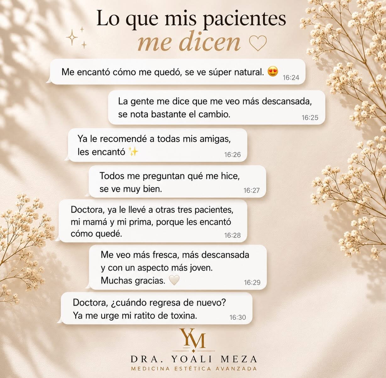 Mensajes compartidos por pacientes de la Dra. Yoali Meza